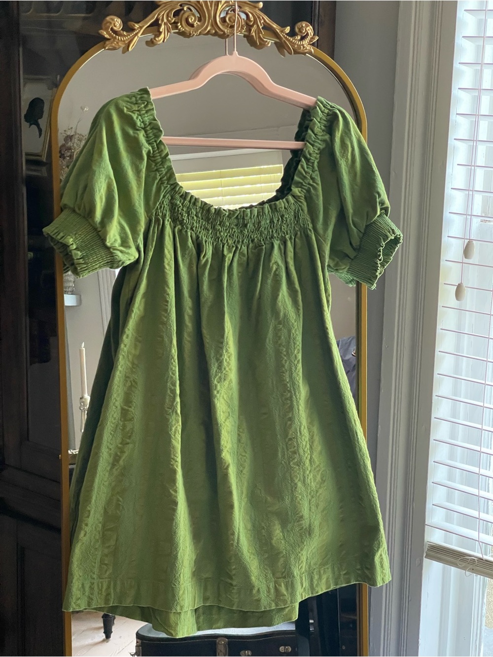 Free People free-est Mila Green Striped Smocked Square-Neck Mini Dress - Picture 8 of 8